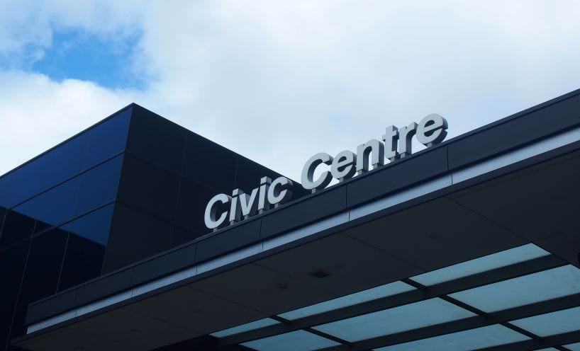 Top of a building showing words Civic Centre